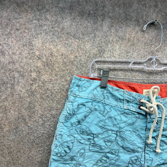 J.Crew Swim Trunks Mens 33 Blue Leaf Print Nylon Board Shorts Drawstring Lined - Picture 8 of 11